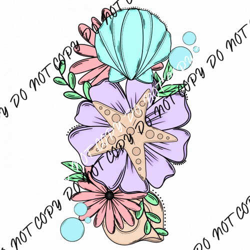 Floral Shell Color DTF Transfer - We Print U Press DTF Transfers