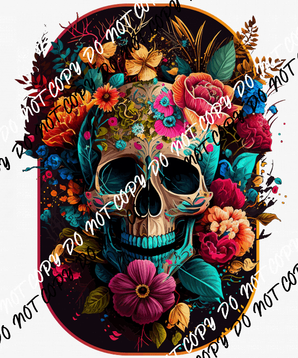 Floral Skull Oval DTF Transfer - We Print U Press DTF Transfers