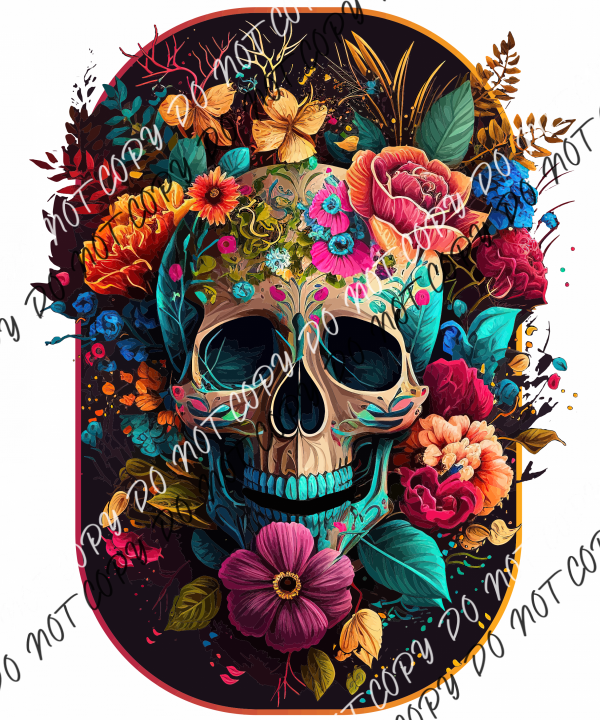 Floral Skull Oval Dtf Transfer