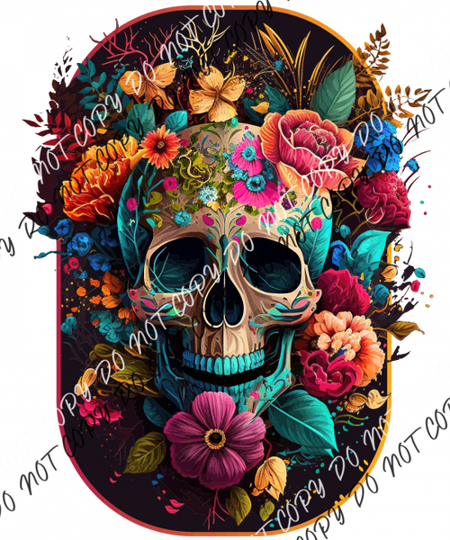 Floral Skull Oval Dtf Transfer