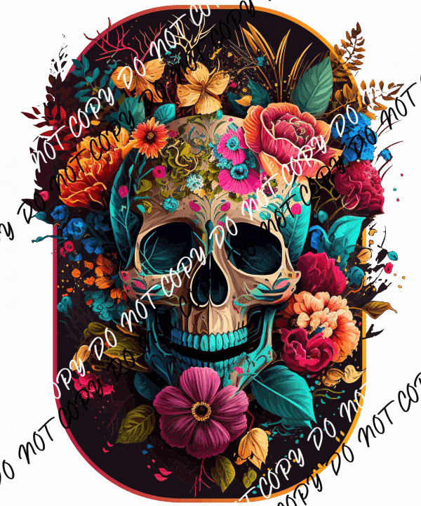 Floral Skull Oval DTF Transfer - We Print U Press DTF Transfers