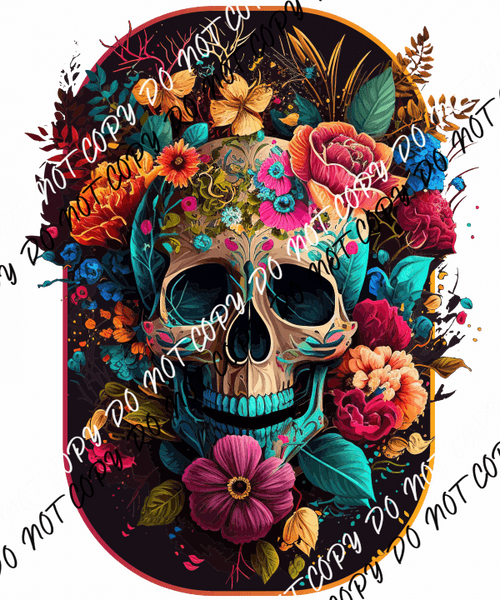 Floral Skull Oval DTF Transfer - We Print U Press DTF Transfers