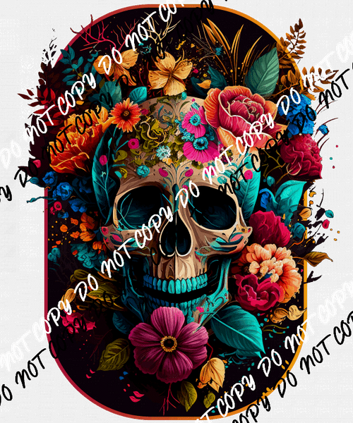 Floral Skull Oval DTF Transfer - We Print U Press DTF Transfers