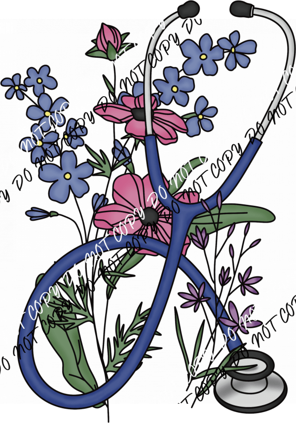 Floral Stethoscope DTF Transfer - We Print U Press DTF Transfers
