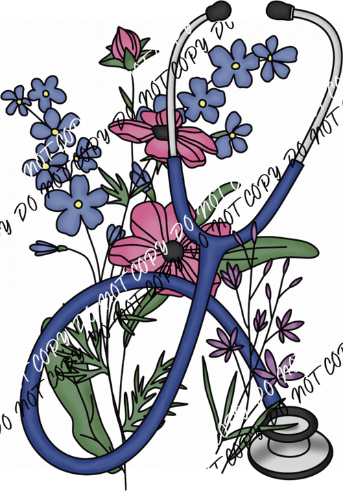 Floral Stethoscope DTF Transfer - We Print U Press DTF Transfers