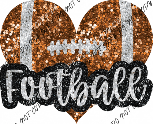 Football Heart With Word Faux Sequin Dtf Transfer Rtp Transfers