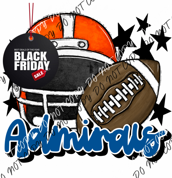 Football Helmet Admirals Dtf Transfer Pocket Size 3 / Orange Blue Letters Transfers