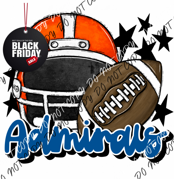 Football Helmet Admirals Dtf Transfer Pocket Size 3 / Orange Blue Letters Transfers