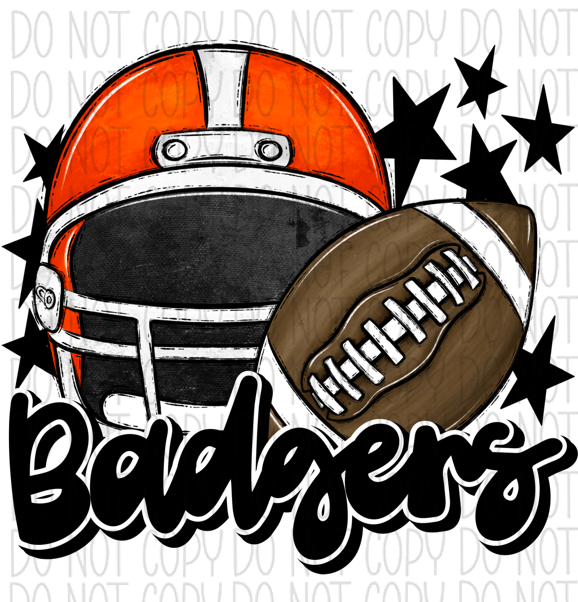 School Mascot Badgers Football Dtf Transfer (See Color Options) Pocket Size 3 / Orange And Black