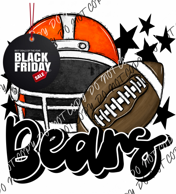 Bears Football Helmet Dtf Transfer (See Color Options) Pocket Size 3 / Orange And Black Transfers