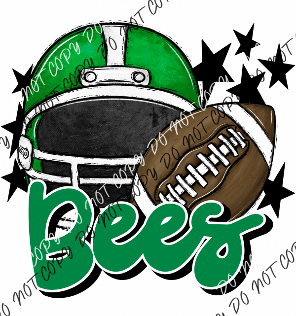 Football Helmet Bees Dtf Transfer (See Color Options) Pocket Size 3 / Green Lettering Transfers