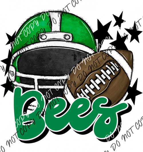 Football Helmet Bees Dtf Transfer (See Color Options) Pocket Size 3 / Green Lettering Transfers