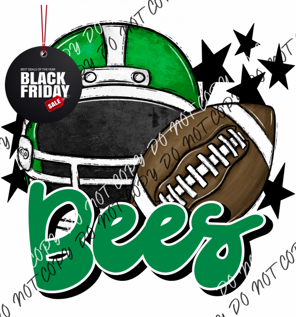 Football Helmet Bees Dtf Transfer (See Color Options) Pocket Size 3 / Green Lettering Transfers