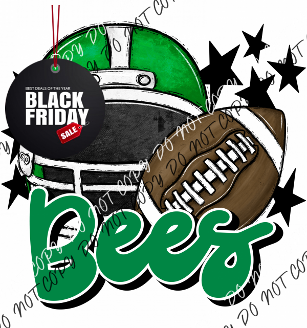 Football Helmet Bees Dtf Transfer (See Color Options) Pocket Size 3 / Green Lettering Transfers