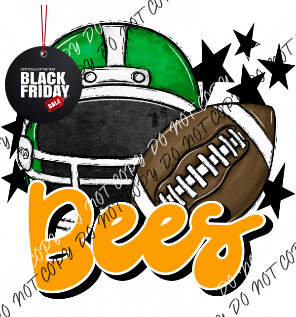 Football Helmet Bees Dtf Transfer (See Color Options) Pocket Size 3 / Green Yellow Lettering