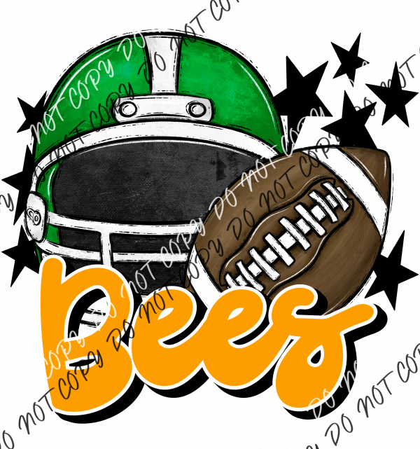 Football Helmet Bees Dtf Transfer (See Color Options) Pocket Size 3 / Green Yellow Lettering