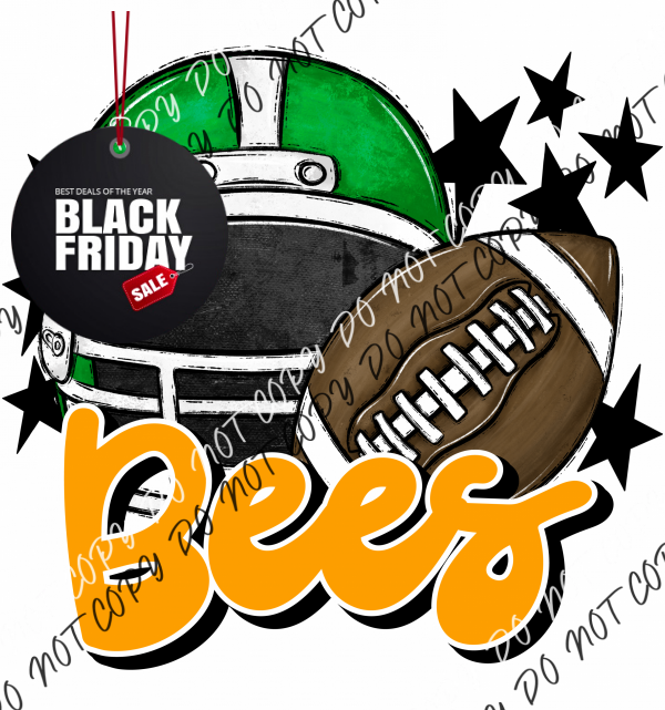 Football Helmet Bees Dtf Transfer (See Color Options) Pocket Size 3 / Green Yellow Lettering