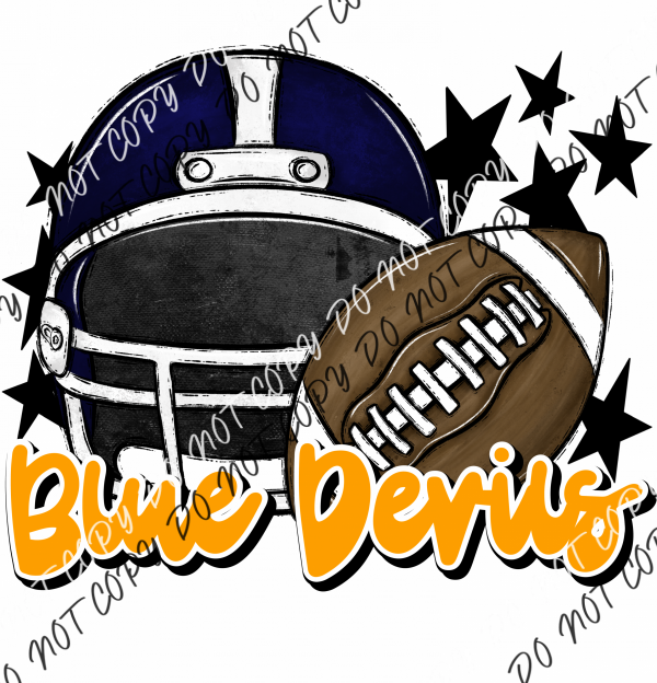 Football Helmet Blue Devils Dtf Transfer Pocket Size 3 / Navy Yellow Lettering Transfers