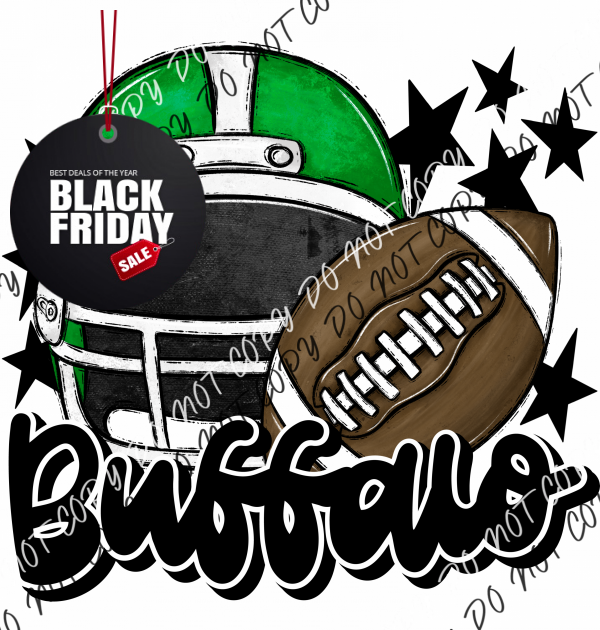 Football Helmet Buffalo Dtf Transfer (See Color Options) Pocket Size 3 / Green Black Lettering