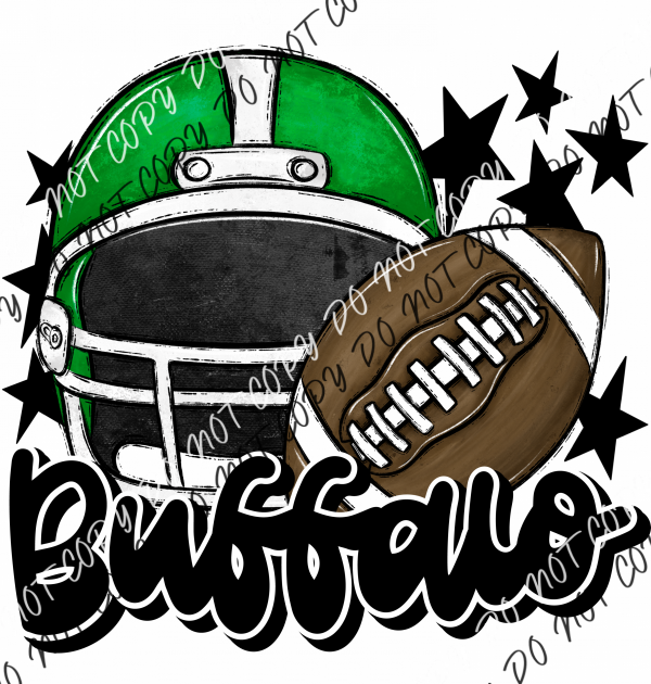 Football Helmet Buffalo Dtf Transfer (See Color Options) Pocket Size 3 / Green Black Lettering