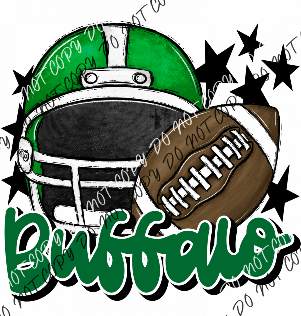 Football Helmet Buffalo Dtf Transfer (See Color Options) Pocket Size 3 / Green Lettering Transfers