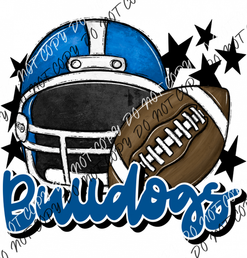 Football Helmet Bulldogs Dtf Transfer (See Color Options) Pocket Size 3 / Royal And Lettering