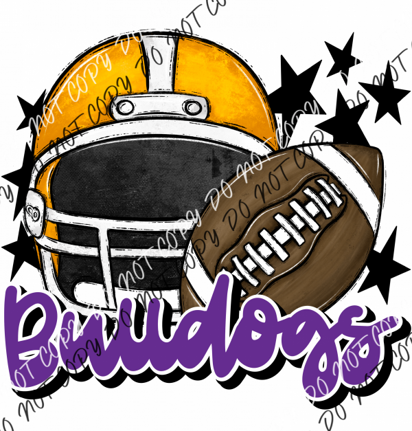 Football Helmet Bulldogs Dtf Transfer (See Color Options) Pocket Size 3 / Yellow And Purple