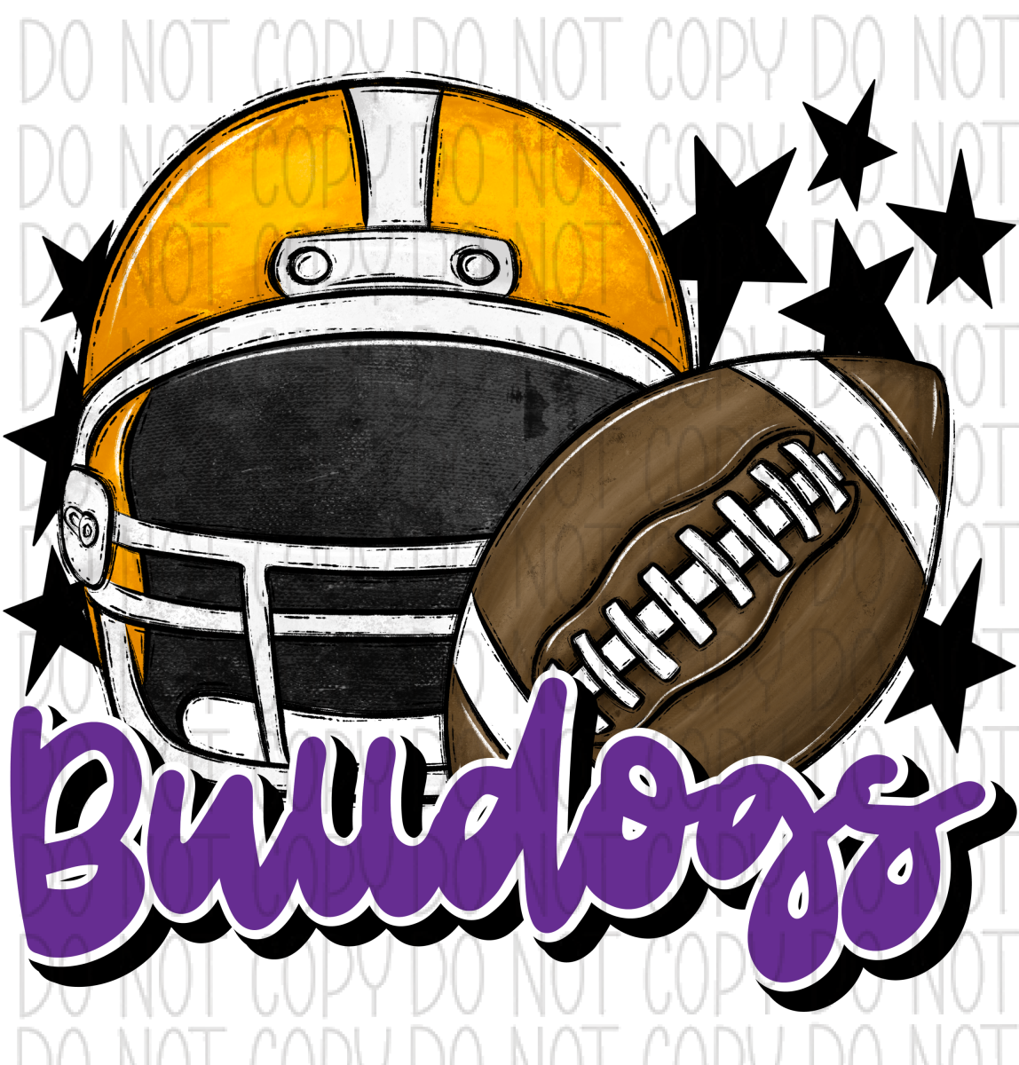 Football Helmet Bulldogs Dtf Transfer (See Color Options) Pocket Size 3 / Yellow And Purple