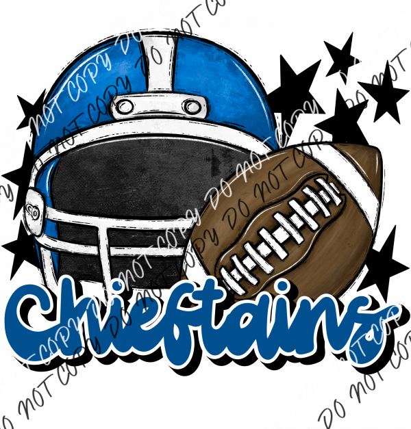 Football Helmet Chieftans Dtf Transfer (See Color Options) Pocket Size 3 / Blue Lettering Transfers