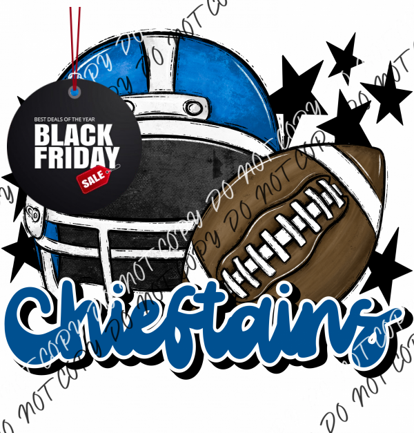 Football Helmet Chieftans Dtf Transfer (See Color Options) Pocket Size 3 / Blue Lettering Transfers