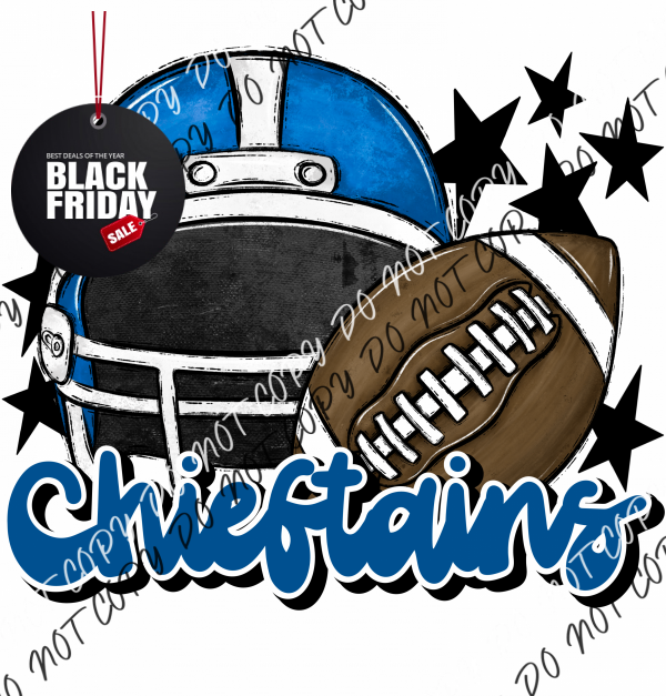 Football Helmet Chieftans Dtf Transfer (See Color Options) Pocket Size 3 / Blue Lettering Transfers