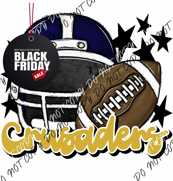 Football Helmet Crusaders Dtf Transfer (See Color Options) Pocket Size 3 / Black Gold Lettering