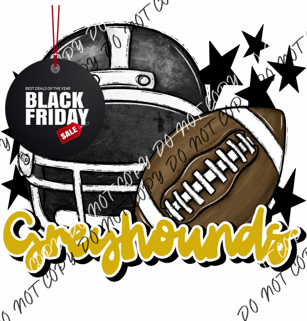 Football Helmet Greyhounds Dtf Transfer (See Color Options) Pocket Size 3 / Black Gold Lettering