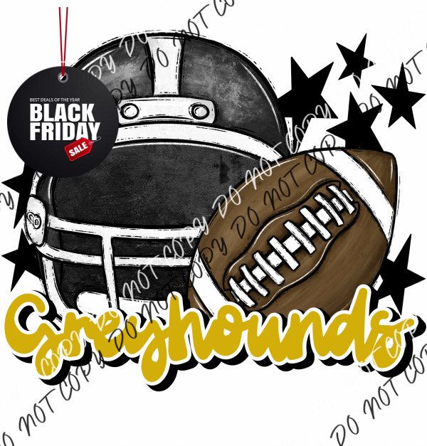 Football Helmet Greyhounds Dtf Transfer (See Color Options) Pocket Size 3 / Black Gold Lettering