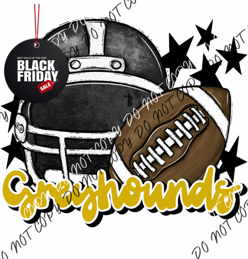 Football Helmet Greyhounds Dtf Transfer (See Color Options) Pocket Size 3 / Black Gold Lettering