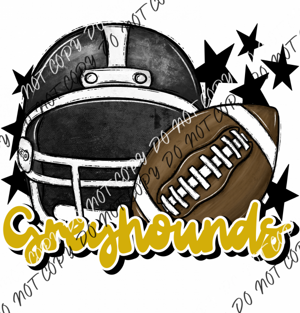 Football Helmet Greyhounds Dtf Transfer (See Color Options) Pocket Size 3 / Black Gold Lettering