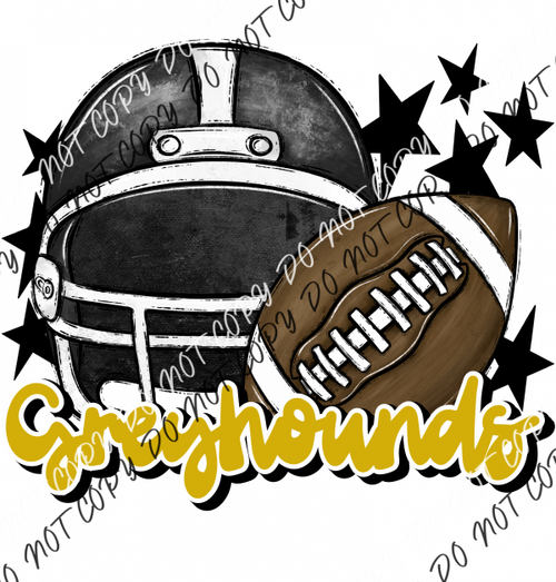 Football Helmet Greyhounds Dtf Transfer (See Color Options) Pocket Size 3 / Black Gold Lettering