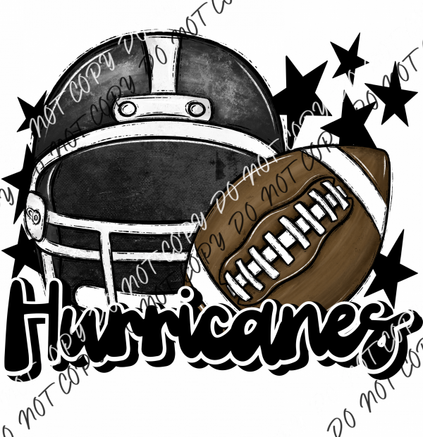 Football Helmet Hurricanes Dtf Transfer (See Color Options) Pocket Size 3 / Black Lettering