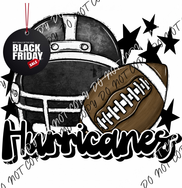 Football Helmet Hurricanes Dtf Transfer (See Color Options) Pocket Size 3 / Black Lettering