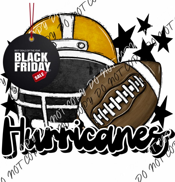 Football Helmet Hurricanes Dtf Transfer (See Color Options) Pocket Size 3 / Gold Black Lettering