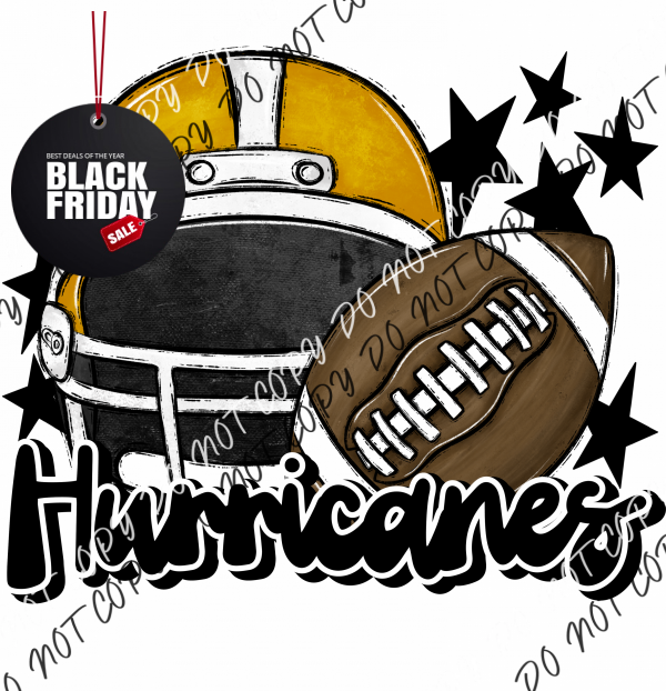 Football Helmet Hurricanes Dtf Transfer (See Color Options) Pocket Size 3 / Gold Black Lettering