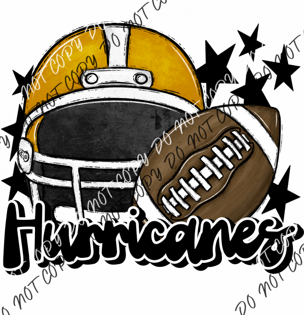 Football Helmet Hurricanes Dtf Transfer (See Color Options) Pocket Size 3 / Gold Black Lettering