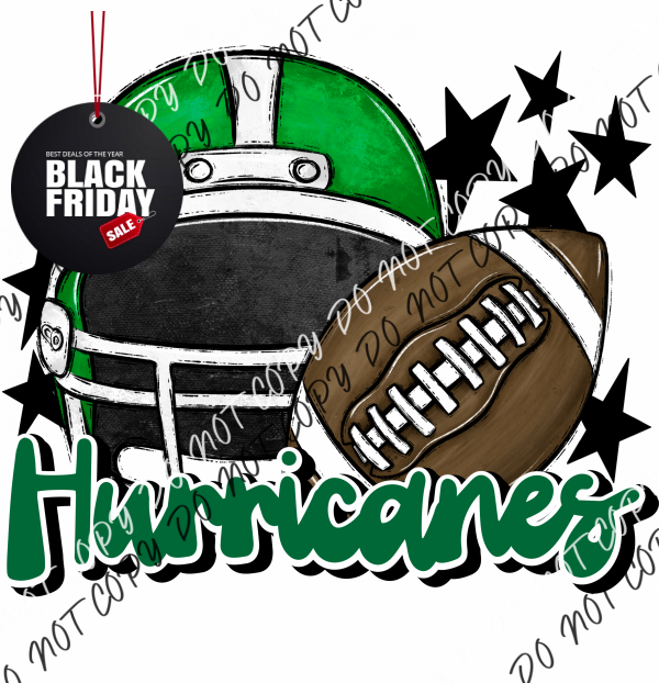 Football Helmet Hurricanes Dtf Transfer (See Color Options) Pocket Size 3 / Green Lettering