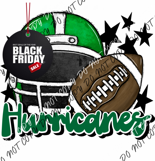 Football Helmet Hurricanes Dtf Transfer (See Color Options) Pocket Size 3 / Green Lettering