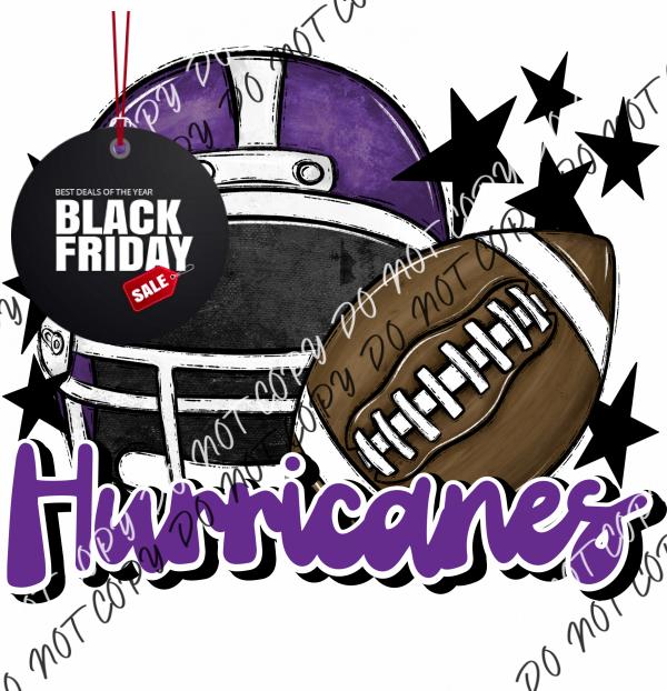 Football Helmet Hurricanes Dtf Transfer (See Color Options) Pocket Size 3 / Purple Lettering