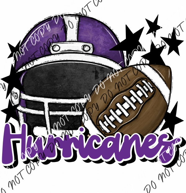 Football Helmet Hurricanes Dtf Transfer (See Color Options) Pocket Size 3 / Purple Lettering