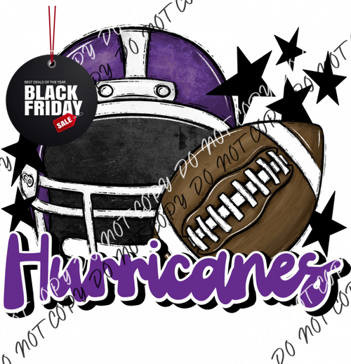 Football Helmet Hurricanes Dtf Transfer (See Color Options) Pocket Size 3 / Purple Lettering