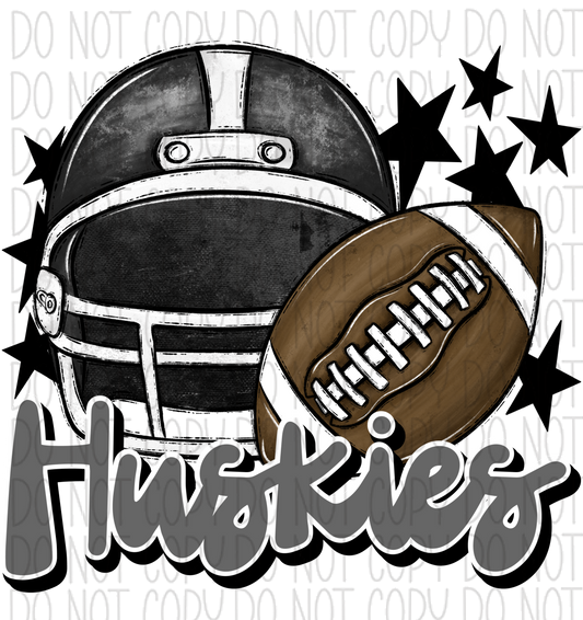 Football Helmet Huskies Dtf Transfer (See Color Options) Pocket Size 3 / Black Gray Lettering