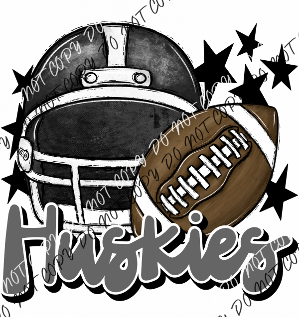 Football Helmet Huskies Dtf Transfer (See Color Options) Pocket Size 3 / Black Gray Lettering