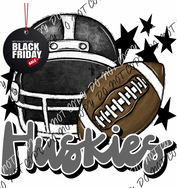 Football Helmet Huskies Dtf Transfer (See Color Options) Pocket Size 3 / Black Gray Lettering